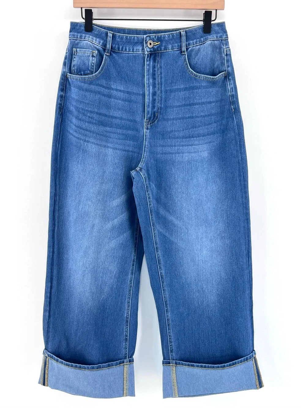 Halara Flex Jeans High Waisted Rolled Hem Wide Leg Casual MP M Petite NWT